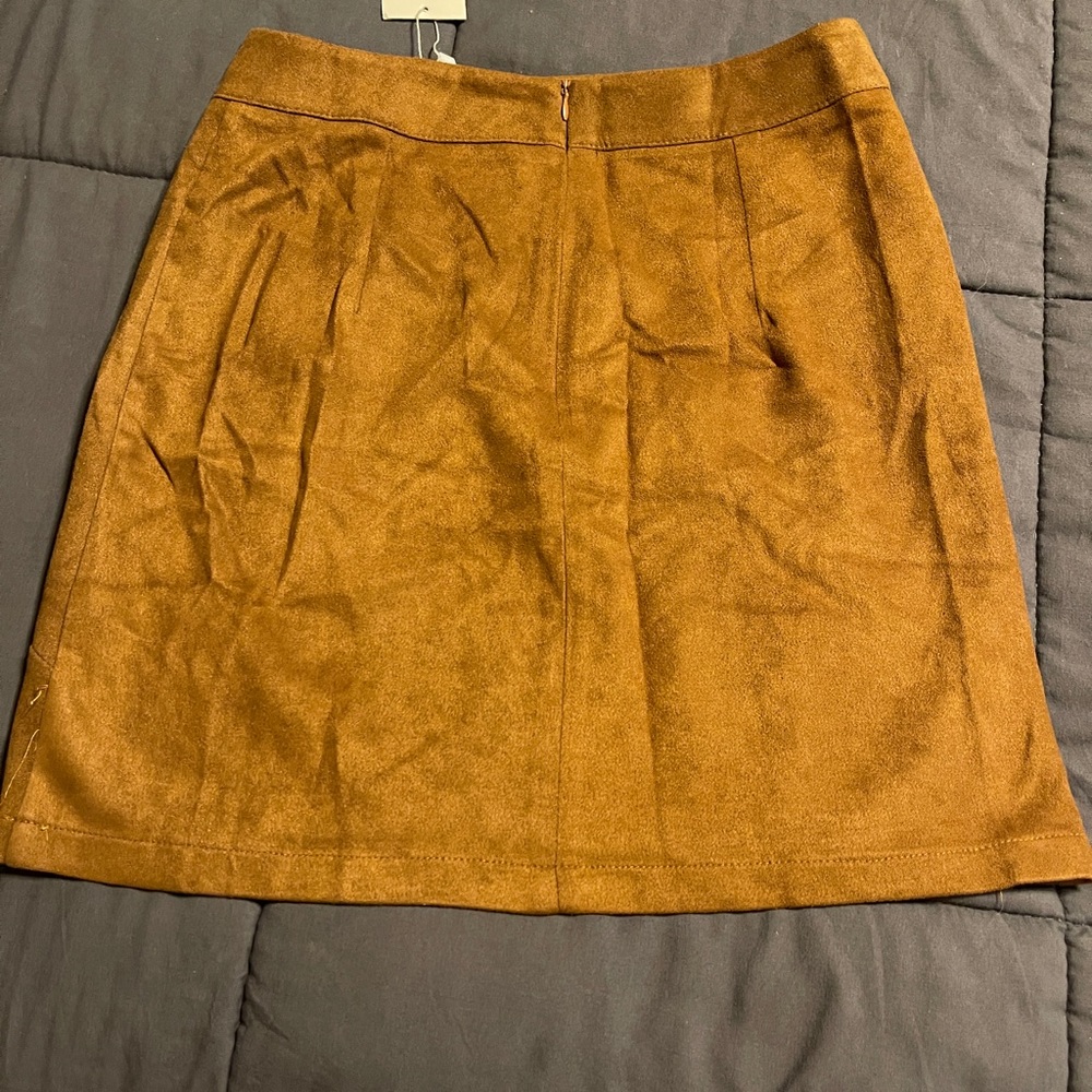 Brown Suede High Waisted Skirt - Picture 2 of 3